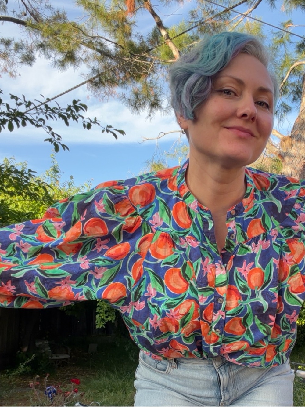 Anthropologie Pooley Designs Orange Print Cotton Top Size M